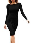 YMING Womens Back Zip Party Dress Solid Color Bodycon Dress Elegant Sexy Club Midi Dress BLK L