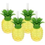 Toyvian 4pcs Pineapple Plastic Cups with Straws Beach Theme Party Drink or Decoration Cups