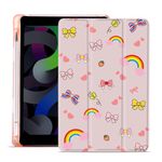 MAYCARI Kawaii Bow Knot and Rainbow Case Compatible with 10.2-inch iPad (7th/8th/9th Generation) Case with Pencil Holder, Auto Sleep/Wake, Pink Cute Girly Cartoon Soft TPU Back Cover for Girls Women