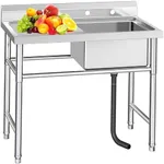 YITAHOME Stainless Steel Kitchen Sink with Drainboard Freestanding NSF Commercial Sink for Restaurant, Laundry, Garage, Workshop Sink with Legs for Outdoor (39x24x37 Inch) Right Bowl