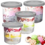 YQL 4 Pack-16OZ Ice Cream Tubs, Ice Cream Containers with Lids for Ninja Ice Cream Maker NC300UK NC300UKCP, Ice Creami Pints and Lids 450ml Clear Dessert Tubs Dishwasher Safe (Grey)