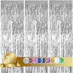 3Pcs Silver Metallic Tinsel Foil Fringe Curtains,3.28ft x 6.56ft Silver Photo Booth Backdrop Streamer Curtain,Photo Booth Props,Ideal for Bachelorette,Birthday,Christmas,New Year Party Decorations