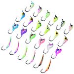 BASSDASH Ice Fishing Lure Kit Glowing Paint Jigs for Winter Ice Jigging Crappie Sunfish Perch Walleye Pike with Tackle Box (BI04-24pcs assorted crappie/panfish/perch jigs)