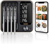 4-Probe WiFi Wireless Meat Thermometer with 360°Readable LCD Standalone Base, WiFi and Bluetooth 5.3 Unlimited Range, IPX8 Waterproof Food Kitchen Thermoemter for BBQ, Grill, Smoker, Oven, Rotisserie