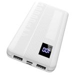 Power Bank, Portable Charger 10000mAh Battery Pack 15W charging with 4-Port input/output, Type C Powerbank with LED Display Compatible for iPhone 15/15 Pro/14/13 Series, Samsung Galaxy and More, WHITE