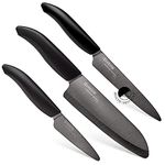 Kyocera Revolution 3pc Ceramic Knife Set, 6", 5" and 3", Black