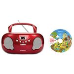 groov e Orginal Boombox & Kids Story CD Bundle - Portable CD Player with Radio, 3.5mm Aux Port, & Headphone Socket - CD Features 10 Classic Children's Stories - Battery or Mains Powered - Red