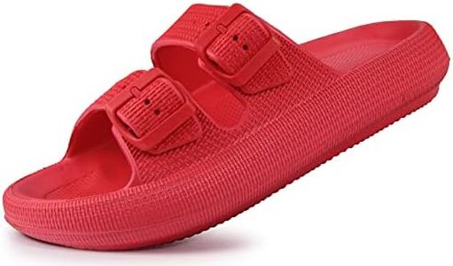 Weweya Sandals for Women and Men - Pillow Slippers - Double Buckle Adjustable Slides - EVA Flat Sandals, Red, 9.5-10.5 Women/8.5-9.5 Men