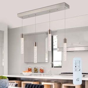 BESTWEST Pendant Light Kitchen Island with Remote Control & Dimmable, Modern Brushed Nickel Pendant Light Fixture for Dining Room 3000K/4000K/6000K