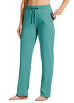 Willit Women's Cotton Sweatpants Open Bottom Yoga Sports Pants Straight Leg Lounge Athletic Pants with Pockets Aqua XXL