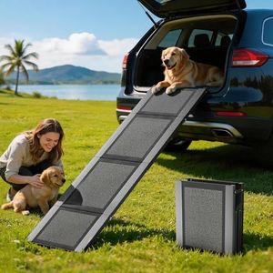 Foldable Dog Car Ramp Stairs, Lightweight Portable Pet Steps for Small, Medium & Large Dogs, Non-Slip SUV Dog Ladder for High Beds, Trucks & Cars, Supports Up to 150lbs