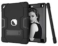 HyFone Case for iPad Air 2, iPad Pro 9.7" - Rugged Sturdy Shockproof Heavy Duty Durable Full Body Protective Kickstand Cover Case for iPad A1566 A1567 A1673 A1674 A1675 - [Black/Black]