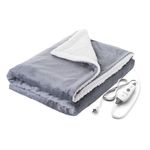 Pure Enrichment PureRelief Plush Heated Throw Blanket - Fast-Heating 50” x 60” Electric Blanket with 4 Heat Settings and Soft, Machine-Washable Micromink and Sherpa for Cozy Couch or Bed Use