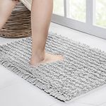 Walensee Bathroom Rug Non Slip Bath Mat (17x24 Inch Light Grey) Water Absorbent Super Soft Shaggy Chenille Machine Washable Dry Extra Thick Perfect Absorbant Best Small Plush Carpet for Shower Floor