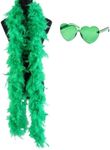 Feather Boas with Heart Rimless Sunglasses, 2m/6.6ft Colorful Feather Boa for Women for Dancing Wedding Party Cosplay Halloween (Green)