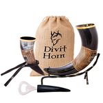 Divit Genuine Viking Drinking Horn, Horn Shot, Bottle Opener (3 Pc. Set) | Authentic Medieval Beer Horn Tankard | Horn Cup/Stein | Burlap Gift Sack Included. (16 oz, Jarl, Polished)