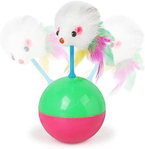 PacabaPacaba Cat Toy, Roly-Poly Mouse Self-Hey Funny Cat SticK Kitten Kitty Anti-Boring Artifact Feather Mouse Toy Interactive for Indoor