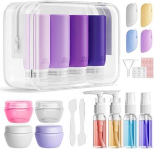 Muslish 21 Pack Travel Bottles for Toiletries, Leak-Proof TSA Compliant Silicone Travel Size Containers for Shampoo and Conditioner, BPA Free with Toiletry Bag (Purple)