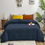 Luxlovery Navy Blue Comforter Set California King Dark Blue Bedding Comforter Set Cotton Soft Breathable Quilts Breathable Cozy Comforter with 1 Yellow+1 Caramel Pillowcase for King Bed