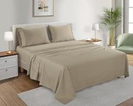 100% Organic Cotton California King Sheets - 4 Pc Cal King Sheets Set, 300 Thread Count Sheets Soft Sateen Weave, Cooling Sheets, Breathable Bed Sheets, Deep Pocket California King Sheet Set - Tan