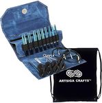 Lykke Knitting Needles Circular Interchangeable Set Indigo 3.5 inches Long (9cm) Indigo Denim Faux Leather Bundle with 1 Black Project Bag