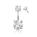 Milacolato 14G Surgical Steel G23 Titanium Sterling Silver 14K Gold Belly Button Rings for Women Round Cubic Zirconia Navel Barbell Stud Hypoallergenic Body Piercing Jewelry S8MM