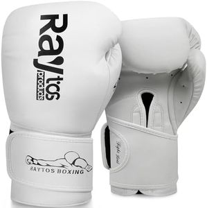 Raytos Boxing Gloves for Men & Women Pro 10oz 12oz 14oz 16oz Training | Wrist Protection 15° Hook & Loop | Triple Latex Padding | PU Leather for Muay Thai MMA Kickboxing Sparring (White, 16oz)