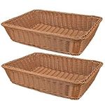 yarlung 2 Pack Poly Wicker Woven Bread Basket, 16 Inch Rectangular Fruit Baskets Food Serving Holders for Vegetables, Home, Kitchen, Restaurant, Outdoor, Imitation Rattan Brown