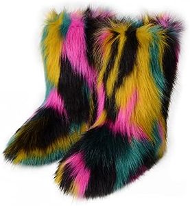 ZOSCGJMY Faux Fur Boots for Women Fuzzy Fluffy Furry Round Toe Suede Winter Snow Boots Flat Shoes, Multicolor-4, 10