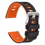 WOCCI 22mm Bicolor Watch Band, Silicone Rubber, Quick Release Replacement Strap for Men and Women, Silver Stainless Steel Buckle (Black-Orange)