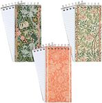 The Gifted Stationery 3 Pack Top Bound Spiral Notebooks, Hard Cover Skinny Notepads, William Morris Inspired (100 Sheets/200 Pages, 8.4x3.75)