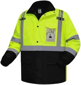 Uno Mejor High Visibility Work Jackets, Safety Jacket with Pockets for Men& Women, Construction Coats for Cold Weather, Waterproof High Vis Rain Gear, Class 3, Yellow-Black Long, 5XL