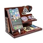 Wooden Phone Docking Station Gifts for Men Bedside Organiser Anniversary Birthday for Husband Dad Wooden Desk Organizer Accessories