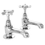 Deva CR19 Basin Chrome Mixers Hot & Cold Traditional Edwardian Coronation Style Era Cross Handle Pillar Faucet Tap – 12 Year Warranty, Set of 2 Pieces