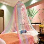 Eimilaly Princess Rainbow Bed Canopy with Stars Glow in The Dark, Bed Canopy for Girls Room Decor or Unicorn Theme Party