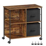 VASAGLE Filing Cabinet with 2 Drawers, Book Shelf, Printer Stander, for A4, Letter-Size Files, Hanging File Folders, Home Office, Rustic Brown and Ink Black OFC057B01