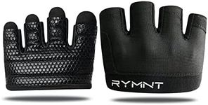 RYMNT Minimal Workout Gloves,Short Micro Weight Lifting Gloves Grip Pads with Full Palm Protection & Extra Grip for Men Women Weightlifting,Gym,Cross Training,Powerlifting,WODs.Black-Medium