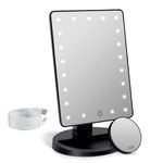 FASCINATE Makeup Vanity Mirror with Lights, Lighted Makeup Mirror with Detachable 10X Magnification, 21 Led Dimming Touch Sensor, Dual Power Supply, 180° Rotation, Portable Cosmetic Mirror