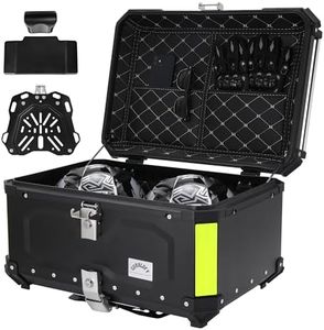 Gurblofy Motorcycle Top Case, 65L Aluminum Motorcycle Top Box with Anti-Theft Lock System, Waterproof, Dustproof, Easy Installation with Universal Bracket, Back Cushion Included, Black, GBTC-65BL