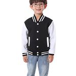 DROBE Kid's Cotton Blend Varsity Jacket_Black_12 Years-13 Years