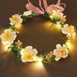 Edary LED Flower Crown Headband Light Up Wreath Headdresse Bridal Floral Festival Headpiece Halloween Party Hair Accessories for Bride Women Girls (Champagne)