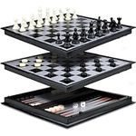 12" Chess Set 3 in 1 – Magnetic Travel Chess Set, Checkers and Backgammon Sets for Adults, All in One Set - Portable Chess Sets for Adults and Kids Chess and Checkers Game Set, Juego de Ajedrez