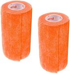 Vet Tape (Orange) (2 Pack) (2 Inch x 15 feet) Self Adhesive Adherent Adhering Cohesive Flex Self Stick Bandage Grip Roll Dog Cat Pet Horse