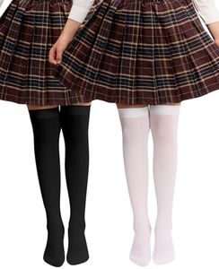 OYOANGLE Girl's 2 Pairs Solid Over Knee High Stockings Uniform Long Socks Black and White 11-12Y