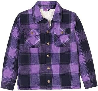 ZENTHACE Kids Girls Sherpa Fleece Lined Flannel Shacket Jacket Plaid Button Down Flannel Shirts Thick Boy Purple L Size 10-12