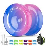 MAGICYOYO K2 Crystal Yoyo for Kids Beginners, Responsive Yoyo with Unresponsive YoYo Bearing for Replacement, Plastic Yoyo Professional with 12 Yoyo Strings, Yo Yo Case, Yo-Yo Accessory Set-Blue Pink