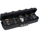 AUKURA 5 slots Lockable Hard Watch Travel Case with lock, Hard Zipper Case Storage and Organizer for Men and Women, with anti-move watch pillow (Black with 3 digit Code Lock)