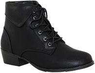 TOP Moda EC89 Women's Foldover Lace Up Low Chunky Heel Ankle Booties (8.5, Black)