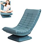 XQIDa durable Modern Style Folding Reclining Chair Swivel 360° Rotation Floor Armchairs Living Room Armchairs Multifunction Adjustable Backrest in 3 Positions Chairs Linen Seat Cover Removable/Blue