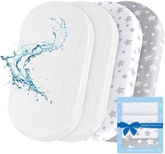 Bassinet Sheets & Waterproof Bassinet Mattress Pad Protector 4 Pack Set, Viscose Made from Bamboo, Universal Fit for Oval, Hourglass and Rectangular Mattress, Grey & White